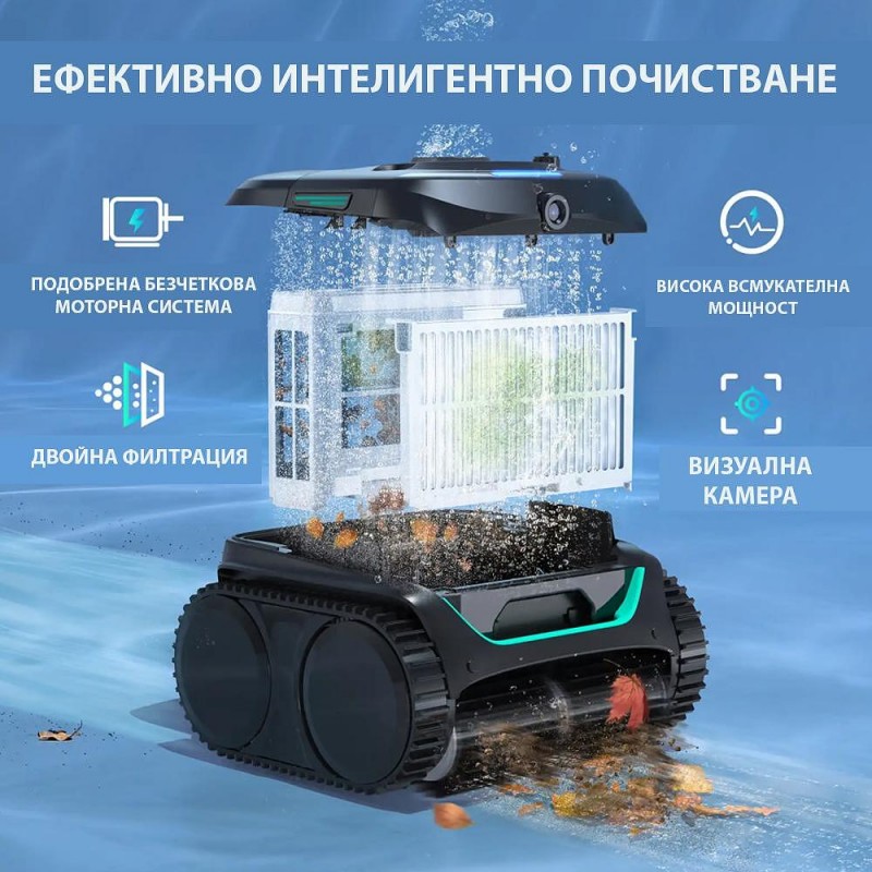 Безкабелен робот за басейни Wybot C2 Pro Vision, Двойна филтрация, AI камера